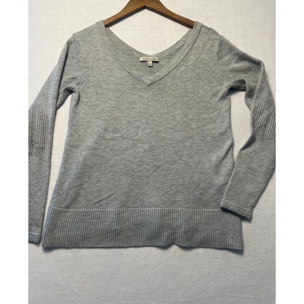 41 Hawthorn S Sweater Wool Blend Preppy Classic Gray V-Neck Elbow Patch Knit Top
